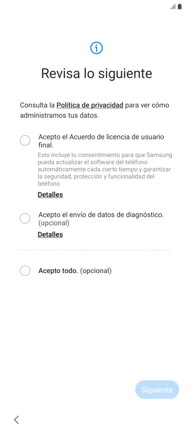 Pulsa en el campo junto a los ajustes deseados para seleccionarlos. Pulsa en el campo junto a los ajustes deseados para seleccionarlos.