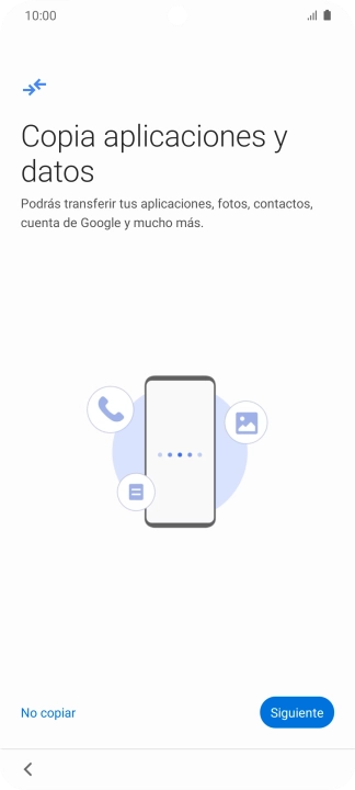 Puedes transferir el contenido de otro teléfono cuando activas tu teléfono por primera vez y cuando lo has restablecido. Cuando aparezca en la pantalla del teléfono esta imagen, ya está listo para la transmisión del contenido del otro teléfono. Puedes transferir el contenido de otro teléfono cuando activas tu teléfono por primera vez y cuando lo has restablecido. Cuando aparezca en la pantalla del teléfono esta imagen, ya está listo para la transmisión del contenido del otro teléfono.