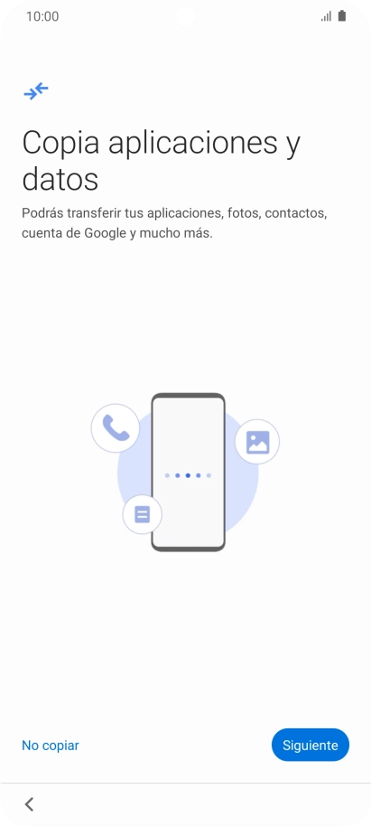 Puedes transferir el contenido de otro teléfono cuando activas tu teléfono por primera vez y cuando lo has restablecido. Cuando aparezca en la pantalla del teléfono esta imagen, ya está listo para la transmisión del contenido del otro teléfono. Puedes transferir el contenido de otro teléfono cuando activas tu teléfono por primera vez y cuando lo has restablecido. Cuando aparezca en la pantalla del teléfono esta imagen, ya está listo para la transmisión del contenido del otro teléfono.