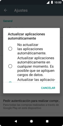 Para desactivar la actualización automática de apps, pulsa No actualizar las aplicaciones automáticamente.. Para desactivar la actualización automática de apps, pulsa No actualizar las aplicaciones automáticamente..