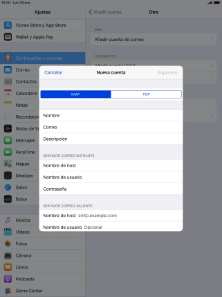 Pulsa Nombre de host e introduce smtp.vodafone.es. Pulsa Nombre de host e introduce smtp.vodafone.es.