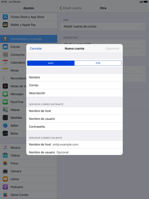 Pulsa Nombre de host e introduce smtp.vodafone.es. Pulsa Nombre de host e introduce smtp.vodafone.es.