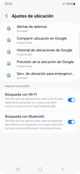 Pulsa Precisión de la ubicación de Google. Pulsa Precisión de la ubicación de Google.