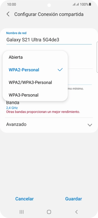 Pulsa WPA2/WPA3-Personal para proteger la conexión wifi con una contraseña. Pulsa WPA2/WPA3-Personal para proteger la conexión wifi con una contraseña.