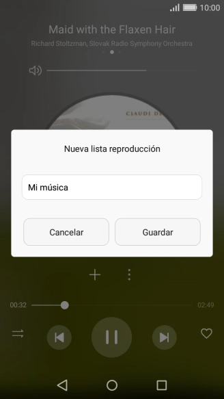 Introduce el nombre deseado de la lista de reproducción y pulsa Guardar. Introduce el nombre deseado de la lista de reproducción y pulsa Guardar.