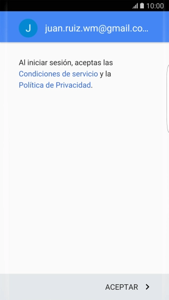 Pulsa ACEPTAR y sigue las indicaciones de la pantalla para seleccionar los ajustes de tu cuenta de Google. Pulsa ACEPTAR y sigue las indicaciones de la pantalla para seleccionar los ajustes de tu cuenta de Google.