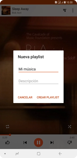 Introduce el nombre deseado de la lista de reproducción y pulsa CREAR PLAYLIST. Introduce el nombre deseado de la lista de reproducción y pulsa CREAR PLAYLIST.