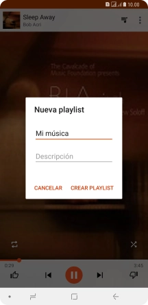Introduce el nombre deseado de la lista de reproducción y pulsa CREAR PLAYLIST. Introduce el nombre deseado de la lista de reproducción y pulsa CREAR PLAYLIST.