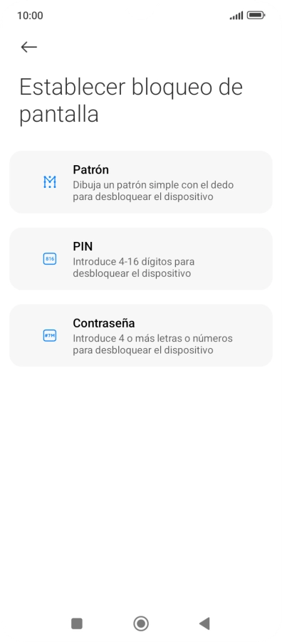 Pulsa el código de seguridad deseado. Pulsa el código de seguridad deseado.