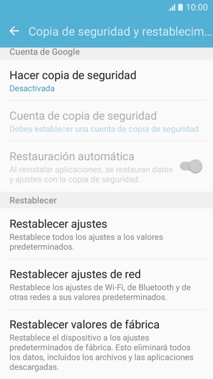 Pulsa Restablecer valores de fábrica. Pulsa Restablecer valores de fábrica.