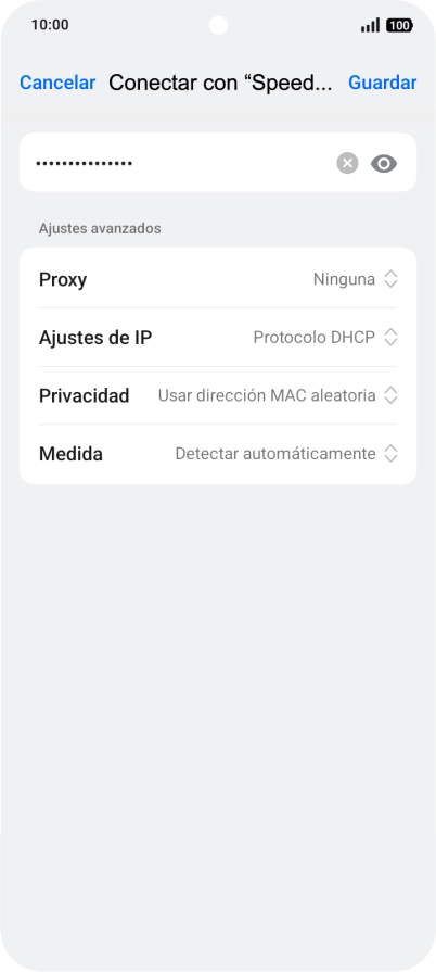 Introduce la contraseña de la red wifi y pulsa Guardar. Introduce la contraseña de la red wifi y pulsa Guardar.