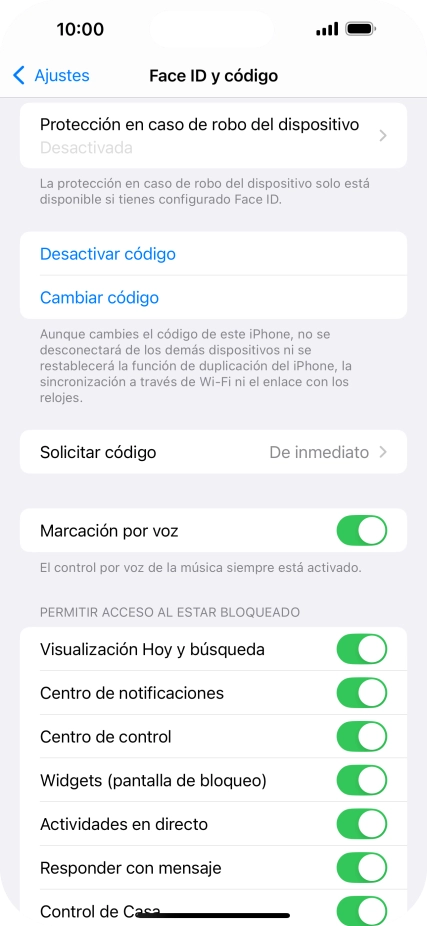 Pulsa Desactivar código e introduce el código de seguridad. Pulsa Desactivar código e introduce el código de seguridad.