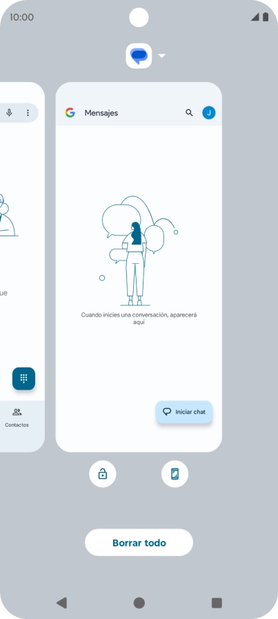 Para cerrar una sola aplicación en ejecución, desliza el dedo hacia arriba sobre la aplicación deseada. Para cerrar una sola aplicación en ejecución, desliza el dedo hacia arriba sobre la aplicación deseada.