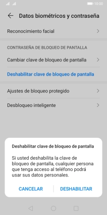 Introduce el código de seguridad seleccionado y pulsa DESHABILITAR. Introduce el código de seguridad seleccionado y pulsa DESHABILITAR.