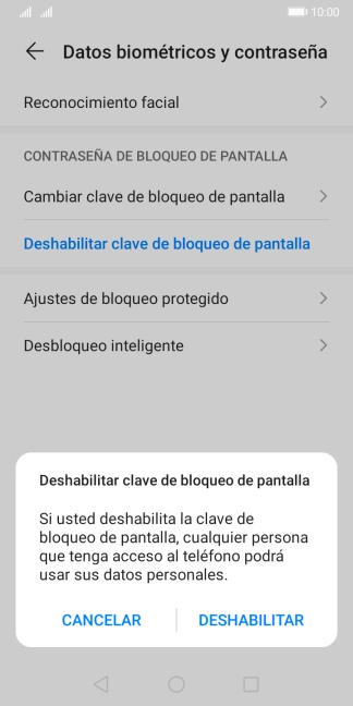 Introduce el código de seguridad seleccionado y pulsa DESHABILITAR. Introduce el código de seguridad seleccionado y pulsa DESHABILITAR.