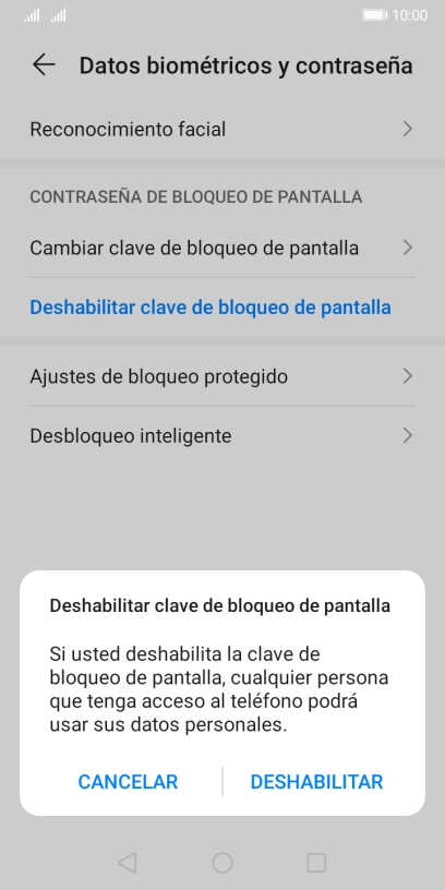 Introduce el código de seguridad seleccionado y pulsa DESHABILITAR. Introduce el código de seguridad seleccionado y pulsa DESHABILITAR.