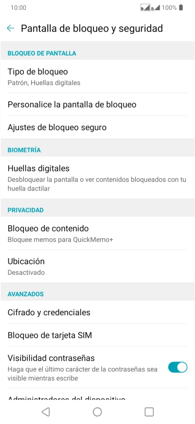 Pulsa Tipo de bloqueo e introduce el código de seguridad extra que has creado anteriormente. Pulsa Tipo de bloqueo e introduce el código de seguridad extra que has creado anteriormente.