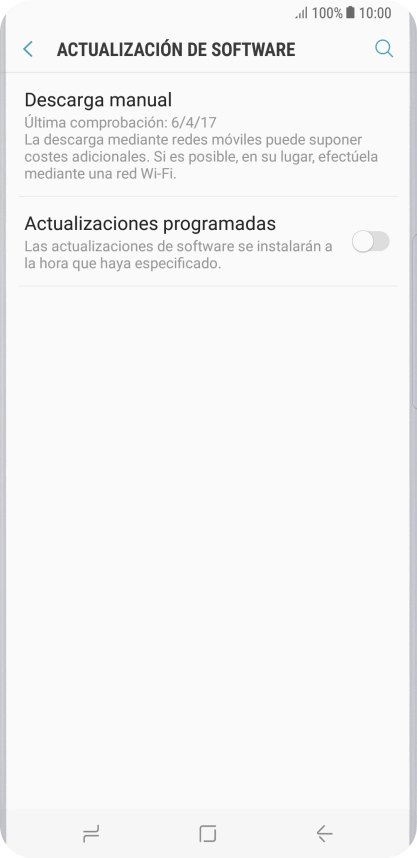 Pulsa Descarga manual. Si hay una versión de software nueva disponible, aparecerá ahora en la pantalla. Sigue las indicaciones de la pantalla para actualizar el software del teléfono. Pulsa Descarga manual. Si hay una versión de software nueva disponible, aparecerá ahora en la pantalla. Sigue las indicaciones de la pantalla para actualizar el software del teléfono.