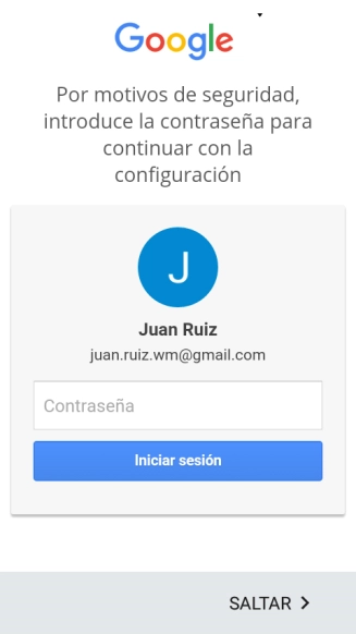 Pulsa Contraseña e introduce la contraseña de tu cuenta de Google. Pulsa Contraseña e introduce la contraseña de tu cuenta de Google.