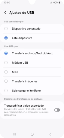 Pulsa Transferir archivos/Android Auto. Pulsa Transferir archivos/Android Auto.