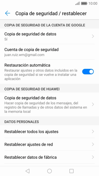 Pulsa Restablecer datos de fábrica. Pulsa Restablecer datos de fábrica.