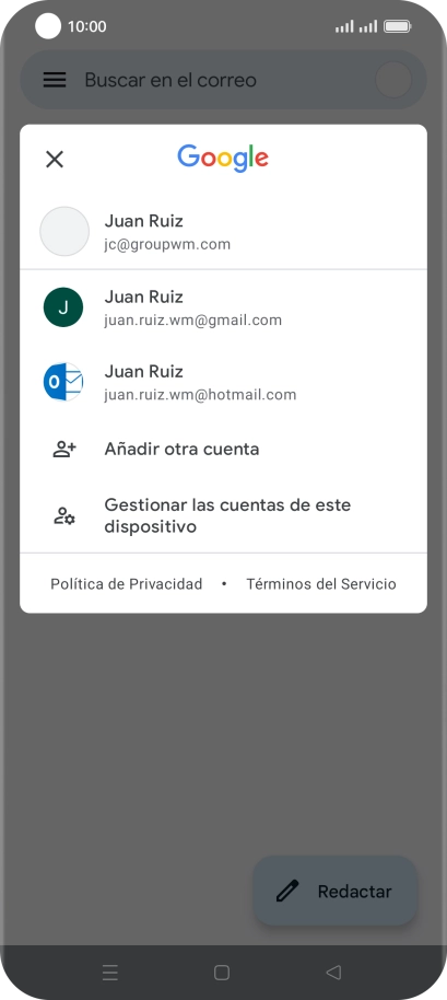 Pulsa la cuenta de correo electrónico deseada. Pulsa la cuenta de correo electrónico deseada.