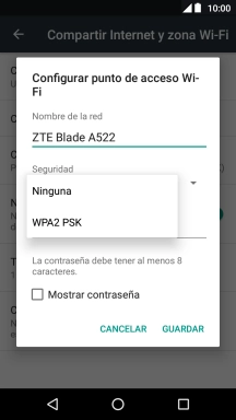 Pulsa WPA2 PSK para proteger la conexión wifi con una contraseña. Pulsa WPA2 PSK para proteger la conexión wifi con una contraseña.