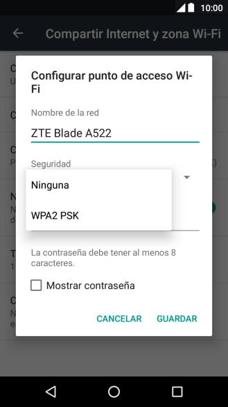Pulsa WPA2 PSK para proteger la conexión wifi con una contraseña. Pulsa WPA2 PSK para proteger la conexión wifi con una contraseña.