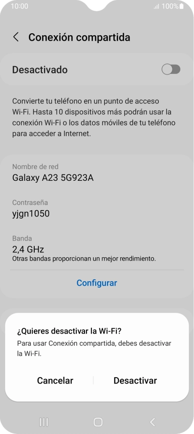 Si la función de wifi está activada, pulsa Desactivar. Si la función de wifi está activada, pulsa Desactivar.