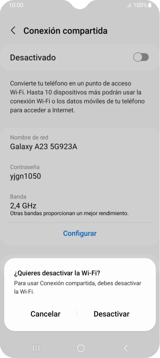 Si la función de wifi está activada, pulsa Desactivar. Si la función de wifi está activada, pulsa Desactivar.