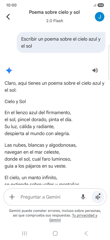 A Gemini le puedes pedir que genere un texto a partir de una descripción tuya. A Gemini le puedes pedir que genere un texto a partir de una descripción tuya.