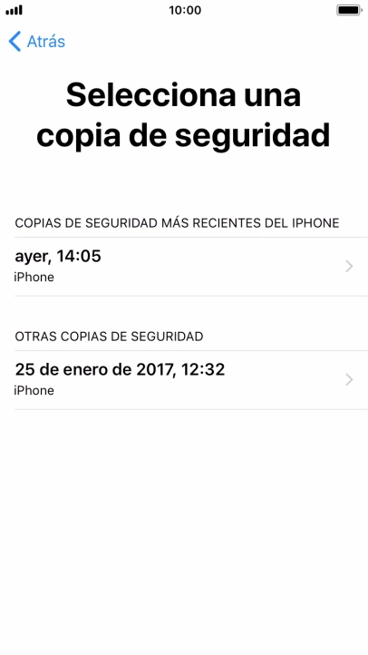Pulsa la copia de seguridad deseada y espera mientras el teléfono restaura el contenido anterior de la copia de seguridad seleccionada. Sigue a continuación las indicaciones de la pantalla para configurar el teléfono y dejarlo listo para su utilización. Pulsa la copia de seguridad deseada y espera mientras el teléfono restaura el contenido anterior de la copia de seguridad seleccionada. Sigue a continuación las indicaciones de la pantalla para configurar el teléfono y dejarlo listo para su utilización.