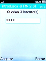 Introduce el código PIN2 y pulsa la tecla de selección izquierda. Introduce el código PIN2 y pulsa la tecla de selección izquierda.