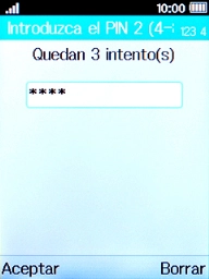 Introduce el código PIN2 y pulsa la tecla de selección izquierda. Introduce el código PIN2 y pulsa la tecla de selección izquierda.