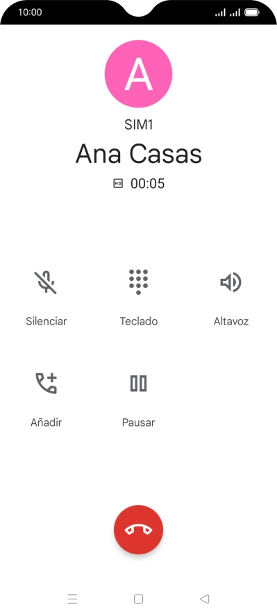 Pulsa el icono de finalizar llamada. Pulsa el icono de finalizar llamada.