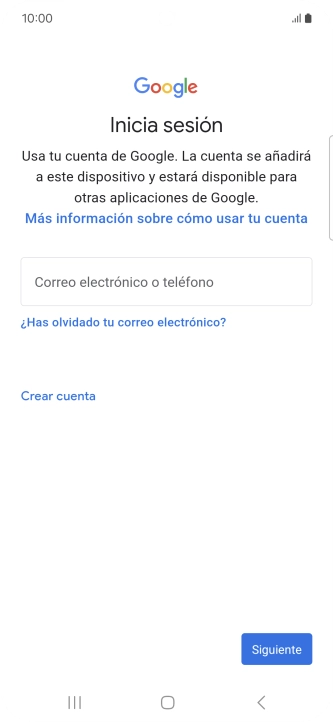 Si no tienes una cuenta de Google, pulsa Crear cuenta y sigue las indicaciones de la pantalla para ver cómo crear una cuenta nueva. Si no tienes una cuenta de Google, pulsa Crear cuenta y sigue las indicaciones de la pantalla para ver cómo crear una cuenta nueva.