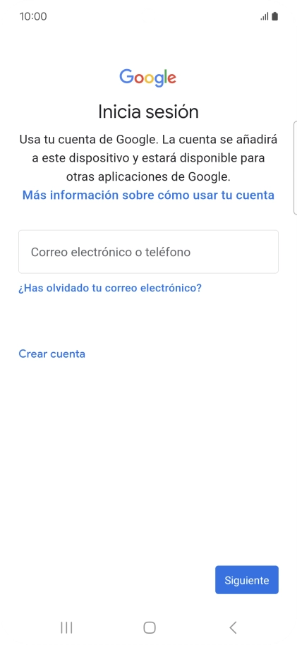 Si no tienes una cuenta de Google, pulsa Crear cuenta y sigue las indicaciones de la pantalla para ver cómo crear una cuenta nueva. Si no tienes una cuenta de Google, pulsa Crear cuenta y sigue las indicaciones de la pantalla para ver cómo crear una cuenta nueva.