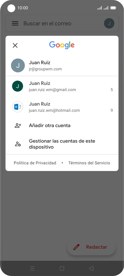 Pulsa la cuenta de correo electrónico deseada. Pulsa la cuenta de correo electrónico deseada.