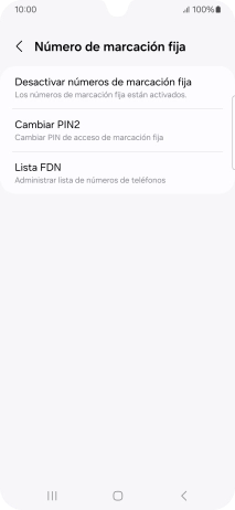 Pulsa Desactivar números de marcación fija. Pulsa Desactivar números de marcación fija.