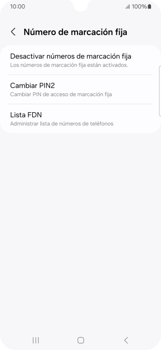Pulsa Desactivar números de marcación fija. Pulsa Desactivar números de marcación fija.