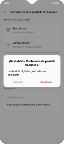 Pulsa Desactivar e introduce el código de seguridad extra que has creado anteriormente. Pulsa Desactivar e introduce el código de seguridad extra que has creado anteriormente.