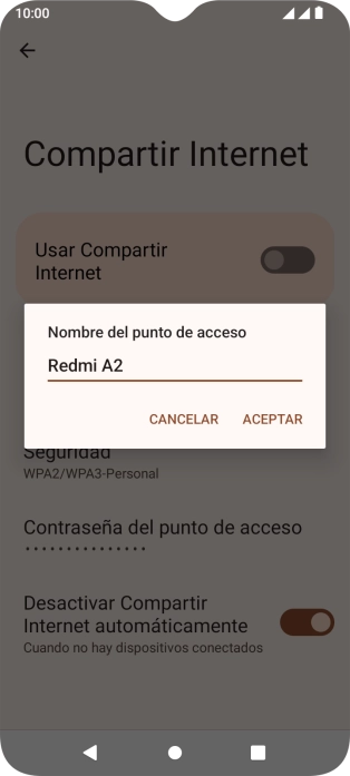 Introduce el nombre deseado de la conexión wifi y pulsa ACEPTAR. Introduce el nombre deseado de la conexión wifi y pulsa ACEPTAR.