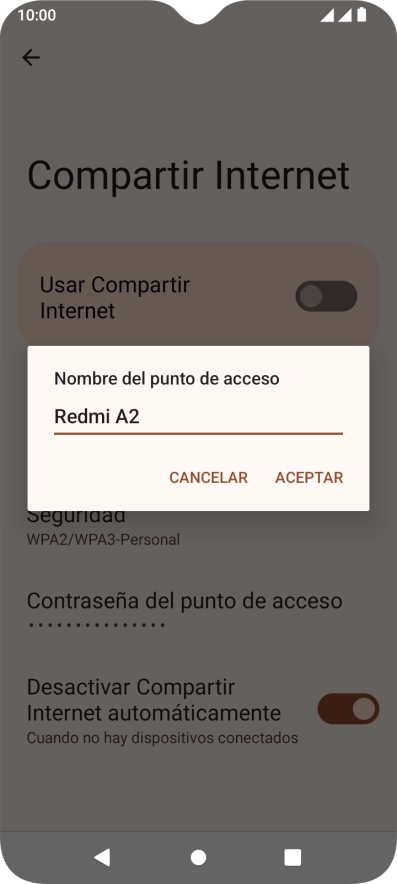 Introduce el nombre deseado de la conexión wifi y pulsa ACEPTAR. Introduce el nombre deseado de la conexión wifi y pulsa ACEPTAR.