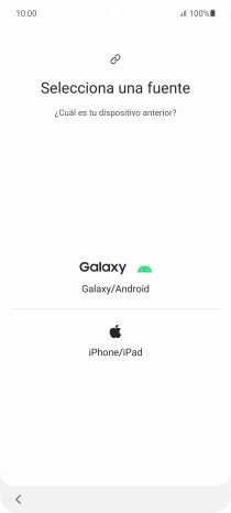 Pulsa el ajuste deseado y sigue las instrucciones de la pantalla para transferir el contenido del otro teléfono. Pulsa el ajuste deseado y sigue las instrucciones de la pantalla para transferir el contenido del otro teléfono.