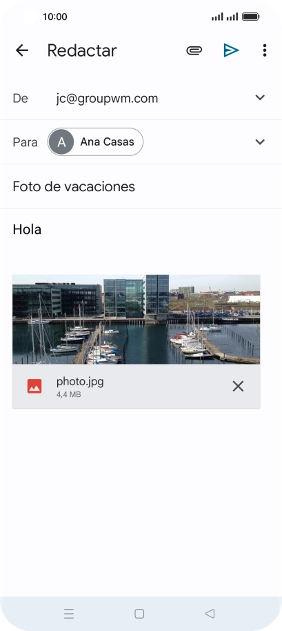 Pulsa el icono de envío cuando termines de escribir el correo electrónico. Pulsa el icono de envío cuando termines de escribir el correo electrónico.