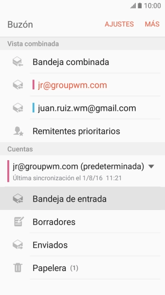 Pulsa la bandeja de entrada bajo la cuenta de correo electrónico deseada. Pulsa la bandeja de entrada bajo la cuenta de correo electrónico deseada.
