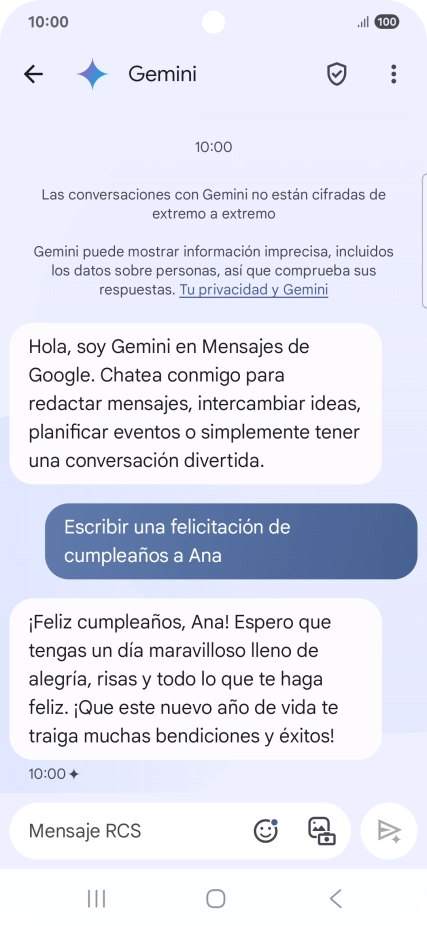 La propuesta de texto de Gemini se visualiza ahora en la pantalla. La propuesta de texto de Gemini se visualiza ahora en la pantalla.