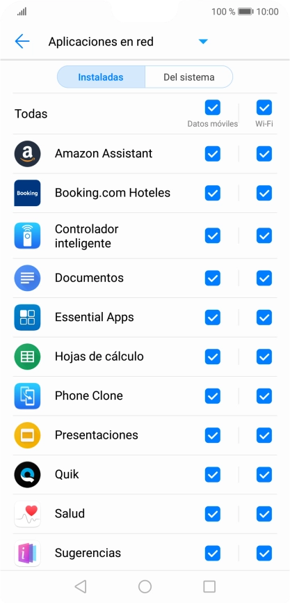 Pulsa en el campo junto al nombre de la aplicación bajo la columna de Pulsa en el campo junto al nombre de la aplicación bajo la columna de