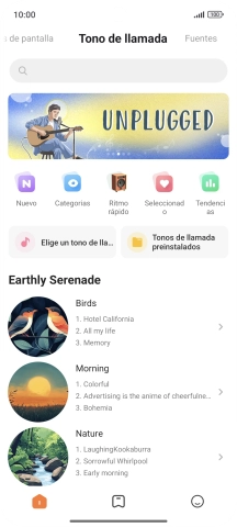 Si deseas seleccionar un timbre de llamada que no sea un timbre de llamada predeterminado, pulsa Elige un tono de lla... y sigue las indicaciones de la pantalla para seleccionar la melodía deseada. Si deseas seleccionar un timbre de llamada que no sea un timbre de llamada predeterminado, pulsa Elige un tono de lla... y sigue las indicaciones de la pantalla para seleccionar la melodía deseada.