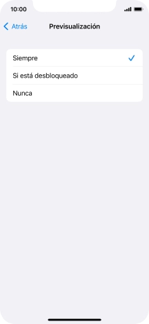 Para seleccionar la vista previa de las notificaciones en la pantalla de bloqueo, pulsa Siempre. Para seleccionar la vista previa de las notificaciones en la pantalla de bloqueo, pulsa Siempre.